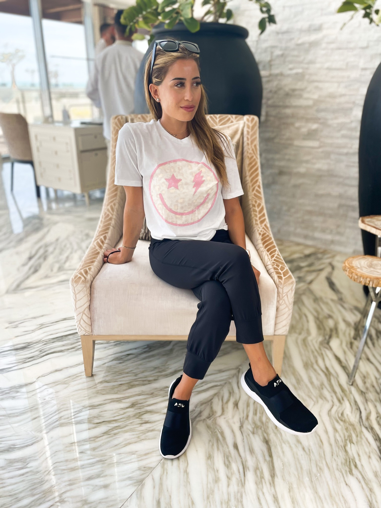 Smile tee lululemon align joggers APL sneakers on sale! Gift ideas workout look travel look Black Friday 

#LTKGiftGuide #LTKsalealert #LTKCyberweek