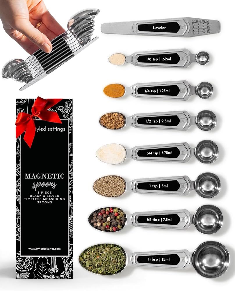 Magnetic Measuring Spoons Set Stainless Steel - 8-Piece Heavy Duty Metal, BPA-free, Stackable, Do... | Amazon (US)