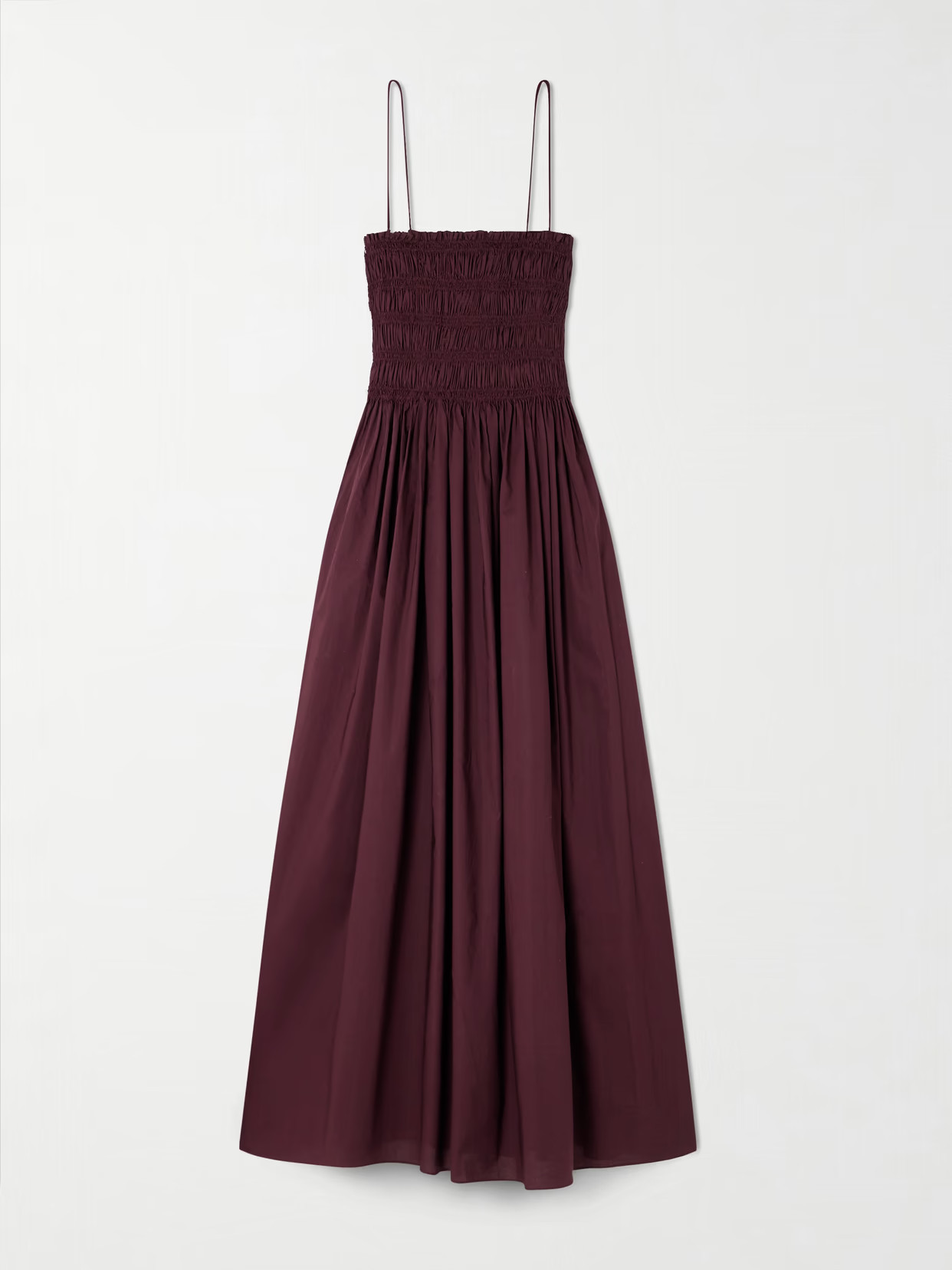 Matteau - Shirred Organic Cotton Midi Dress - Burgundy | NET-A-PORTER (US)