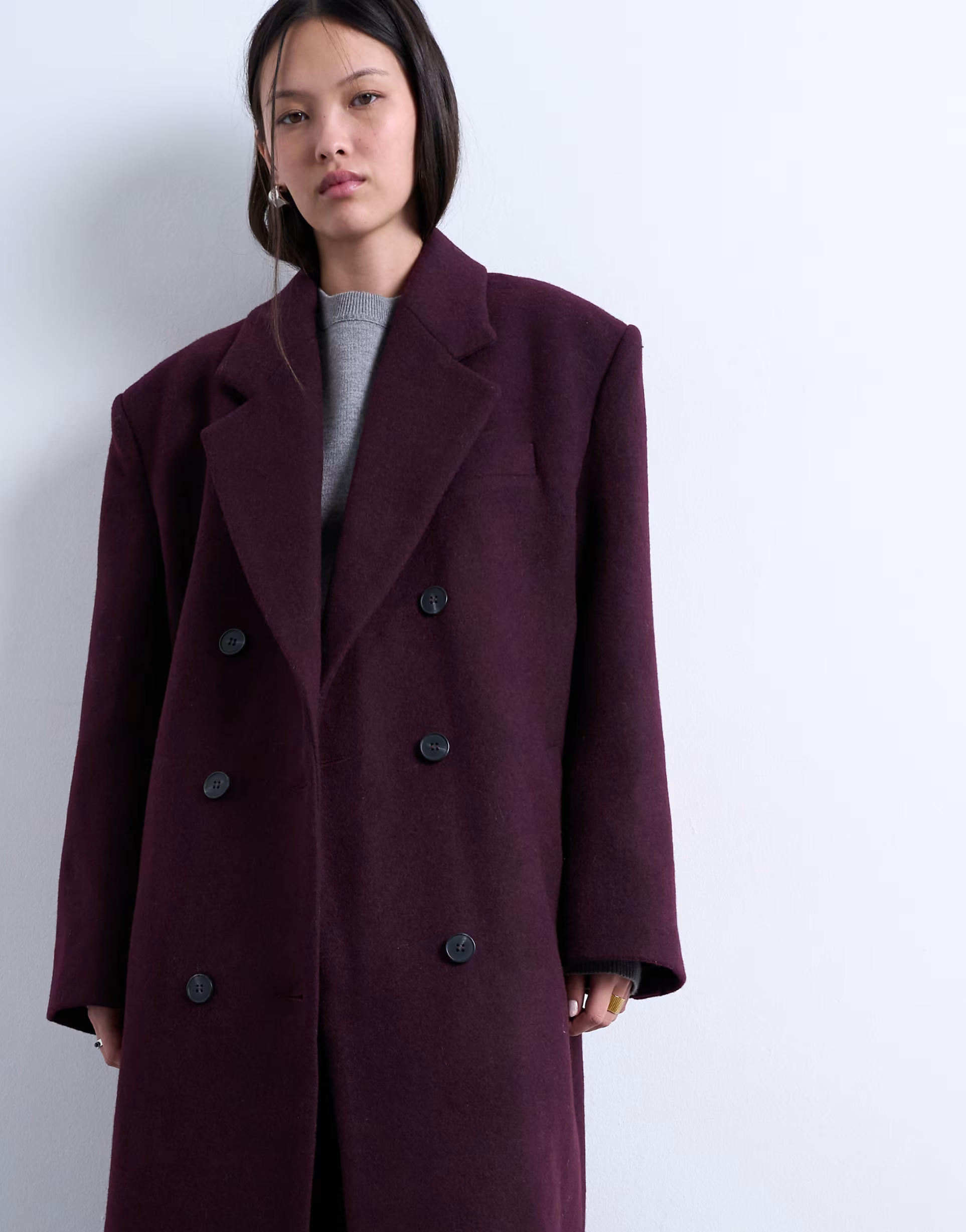 Topshop double breasted wool blend menswear inspired overcoat in eggplant | ASOS (Global)