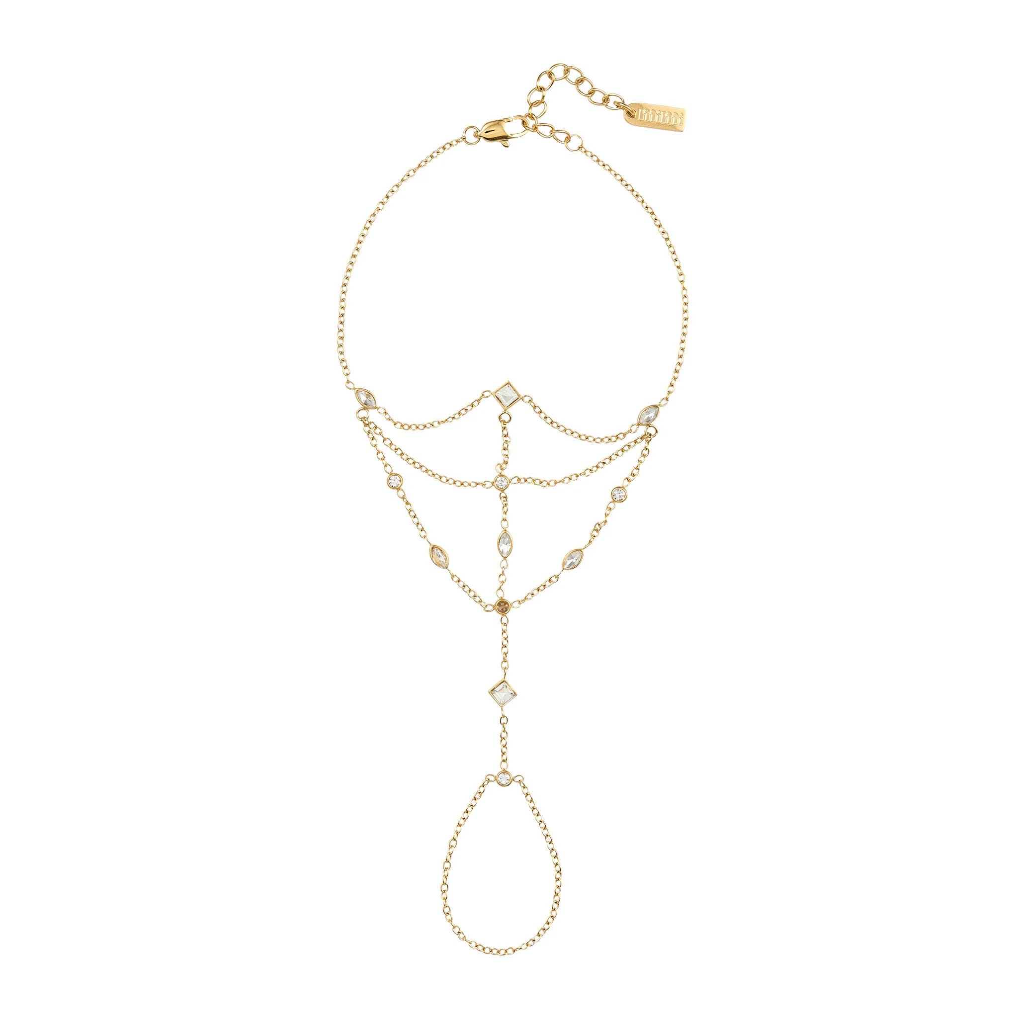 Kareena Gold Crystal Hand Chain | Bijoux De Mimi