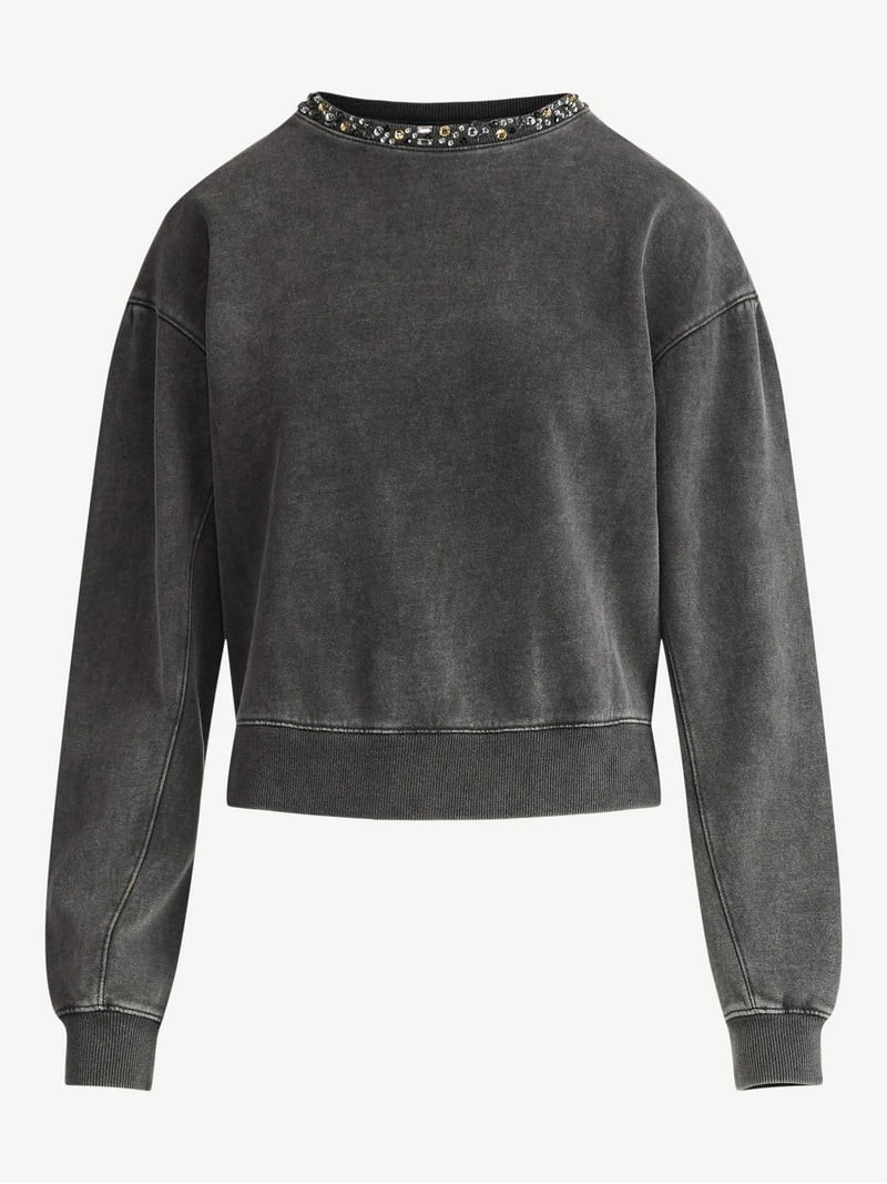 Scoop Women’s and Women's Plus Mineral Washed Rhinestone Crewneck Sweatshirt, Sizes XS-4X | Walmart (US)