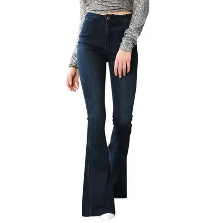 Labakihah jeans for women Womens Casual Dark Blue High Waist Flare Jeans Denim Trousers high waisted | Walmart (US)