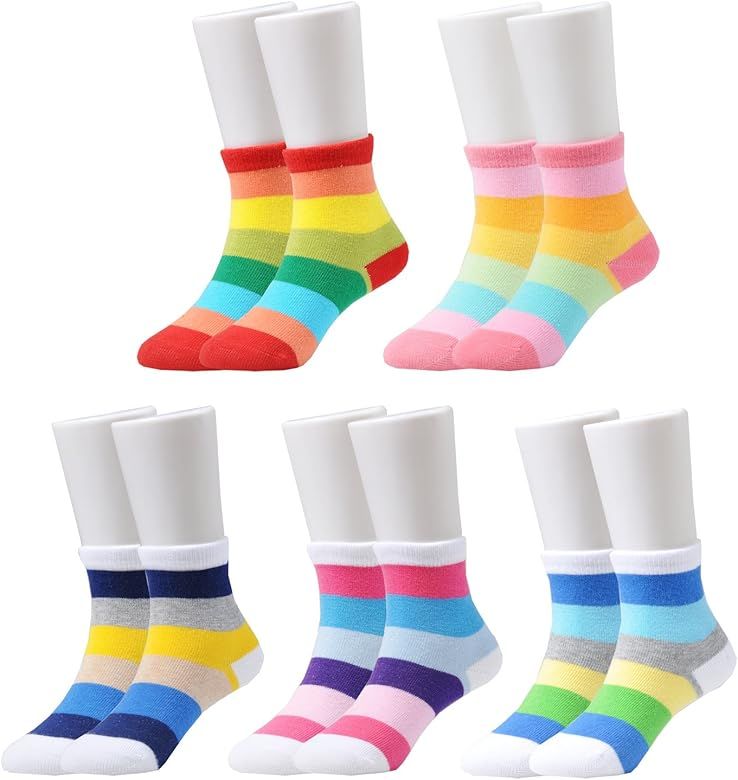 Epeius Kids Girls' 5 Pack Seamless Rainbow Stripes Crew Socks | Amazon (US)