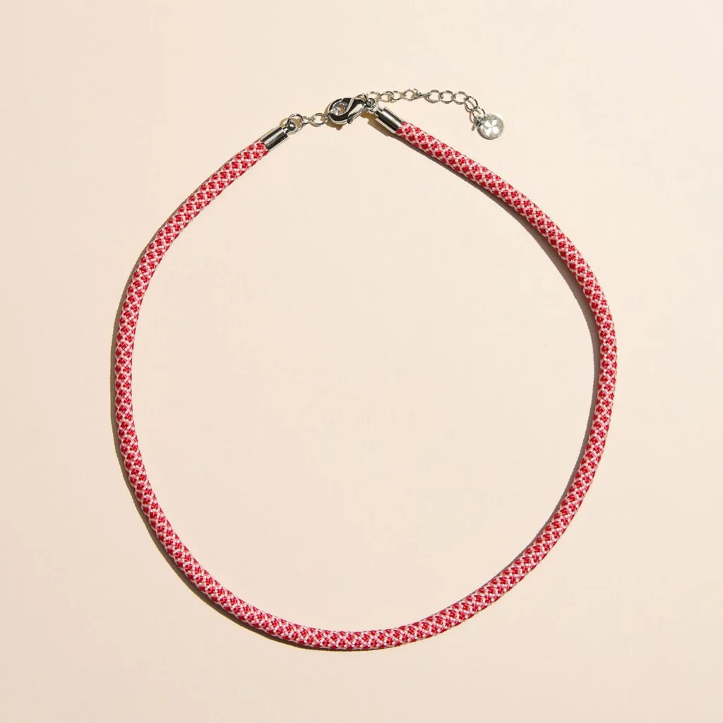 Red & White Minimalist Cord Necklace | Nickel and Suede