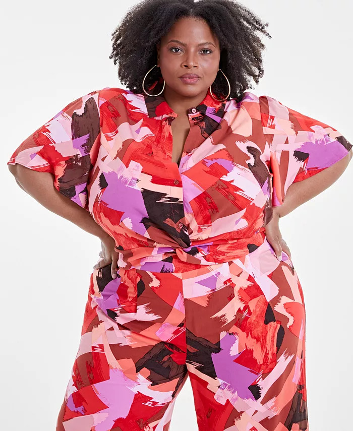 Trendy Plus Size Cropped Knot-Hem Top, Created for Macy's | Macy's