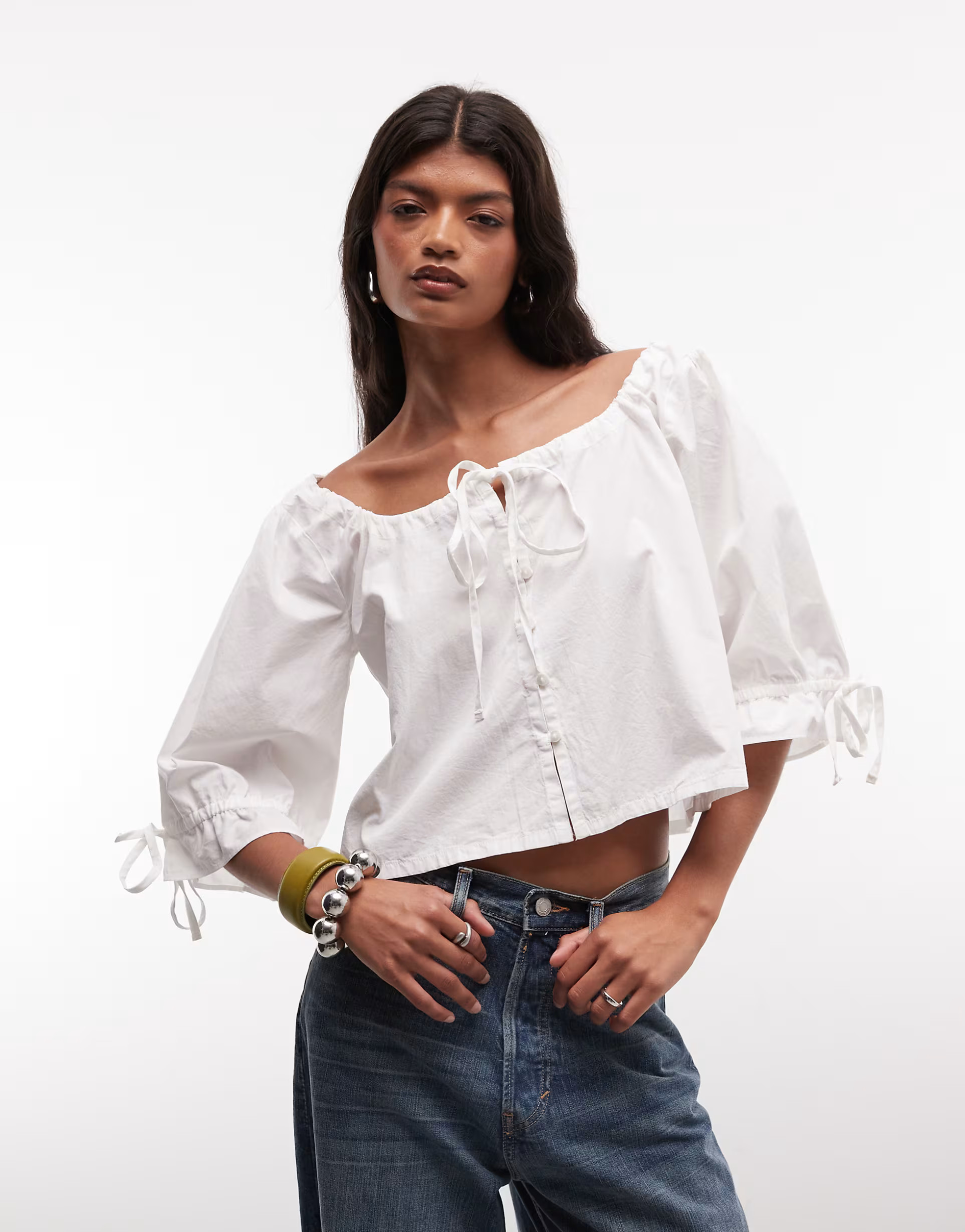 COLLUSION smock tie neck blouse in white | ASOS (Global)