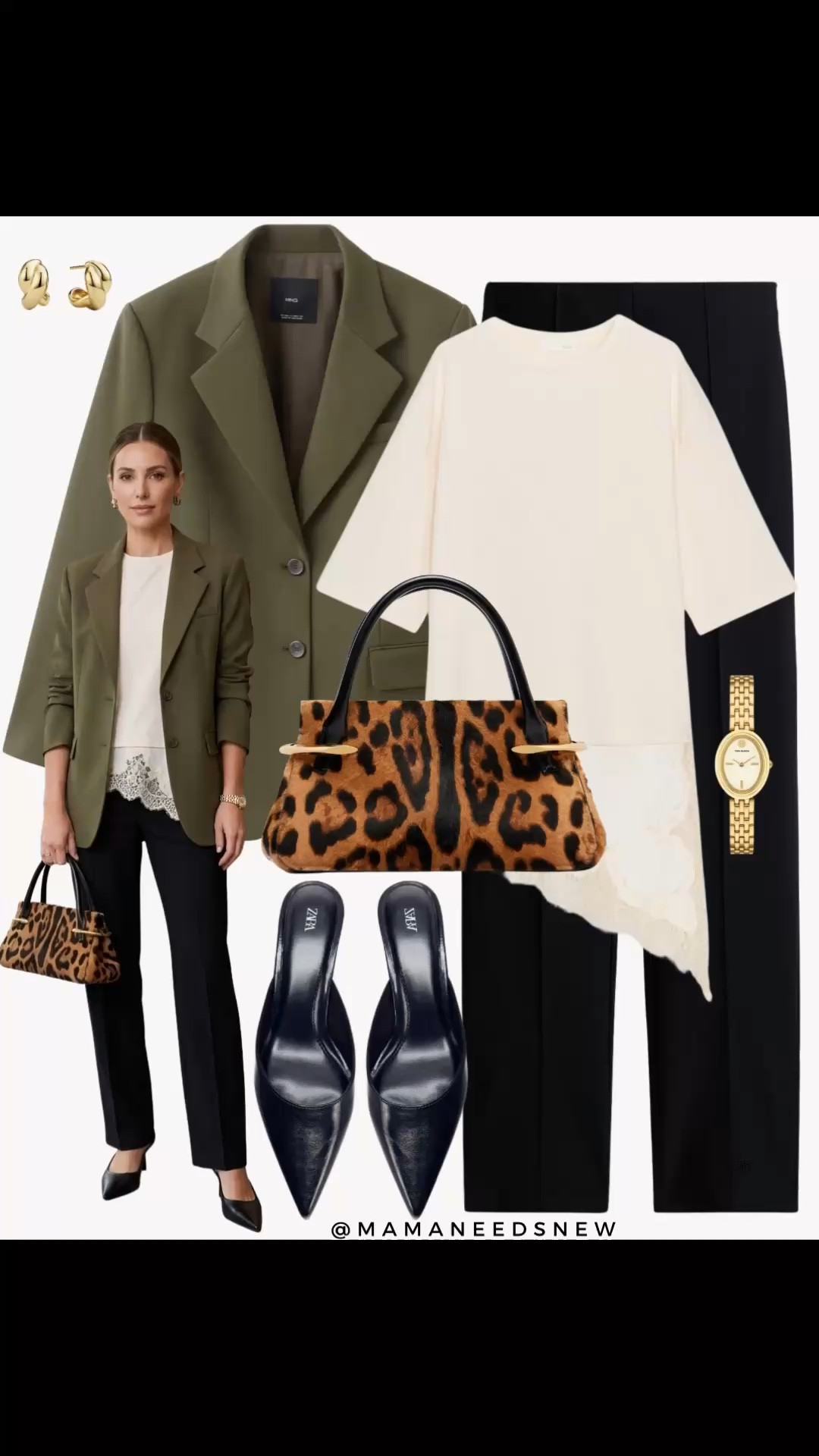 A spring outfit with a blazer, lace trim tshirt, dressy leggings, heels, leopard top handle bag 💚🐆

#LTKSaleAlert #LTKootd #LTKSeasonal