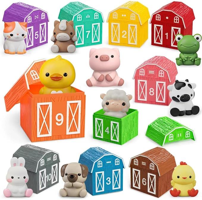 Learning Toy for Toddlers 1 2 3 Year Old, 10 Farm Animal Toys & 10 Barns, Counting, Matching & So... | Amazon (US)