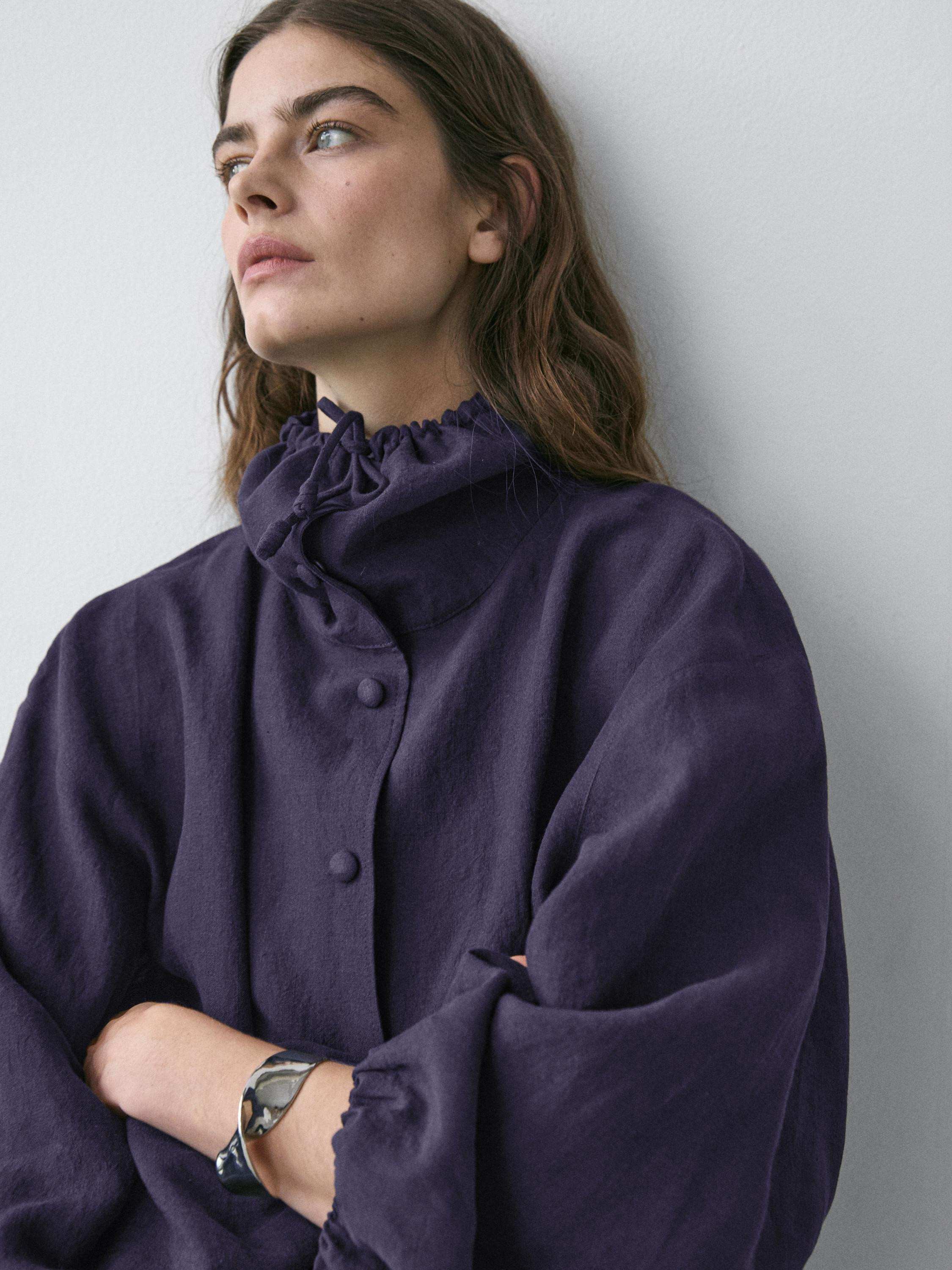 100% linen bomber jacket with collar detail | Massimo Dutti UK