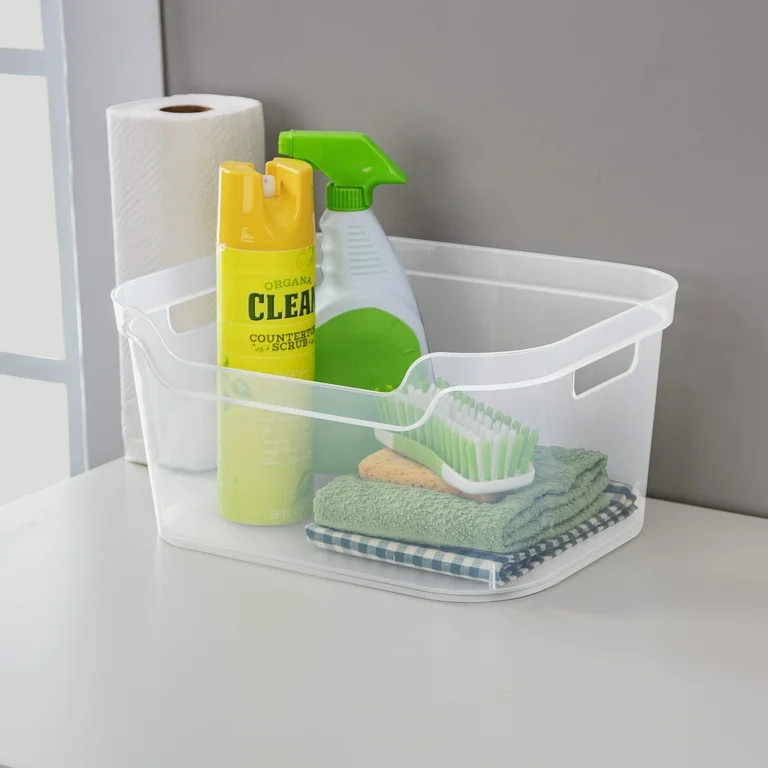 Mainstays Large Open Bin, Clear Plastic, Easy Access Bin with Scoop Front, Clear | Walmart (US)