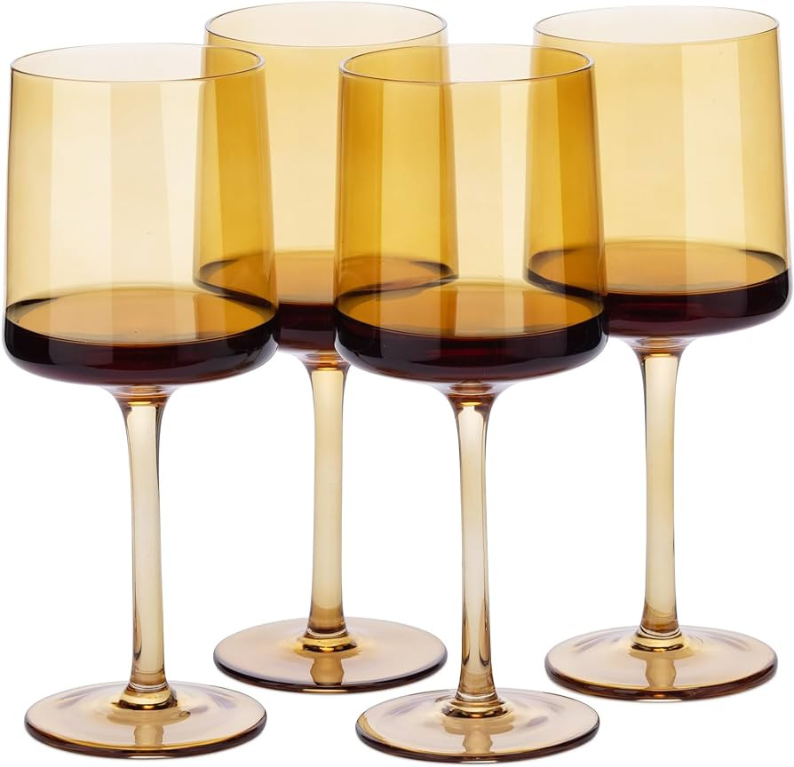Navaris Amber Tinted Wine Glasses - Set of 4 - Coloured Wine Glasses with Stems - Stylish Design ... | Amazon (US)