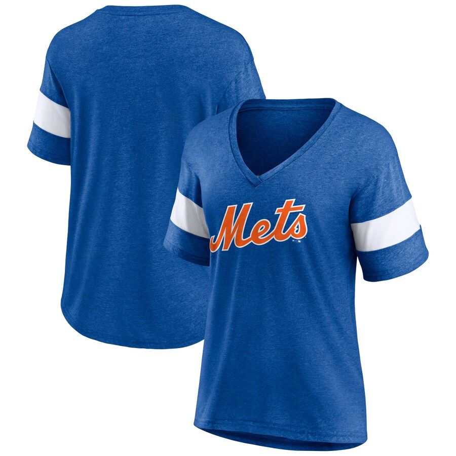 Women's New York Mets Fanatics Branded Heathered Royal Wordmark V-Neck Tri-Blend T-Shirt | MLB Shop