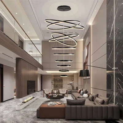 Modern Led Rings Chandelier Dimmable High Ceiling Chandelier Foyer Chandelier | Wayfair North America