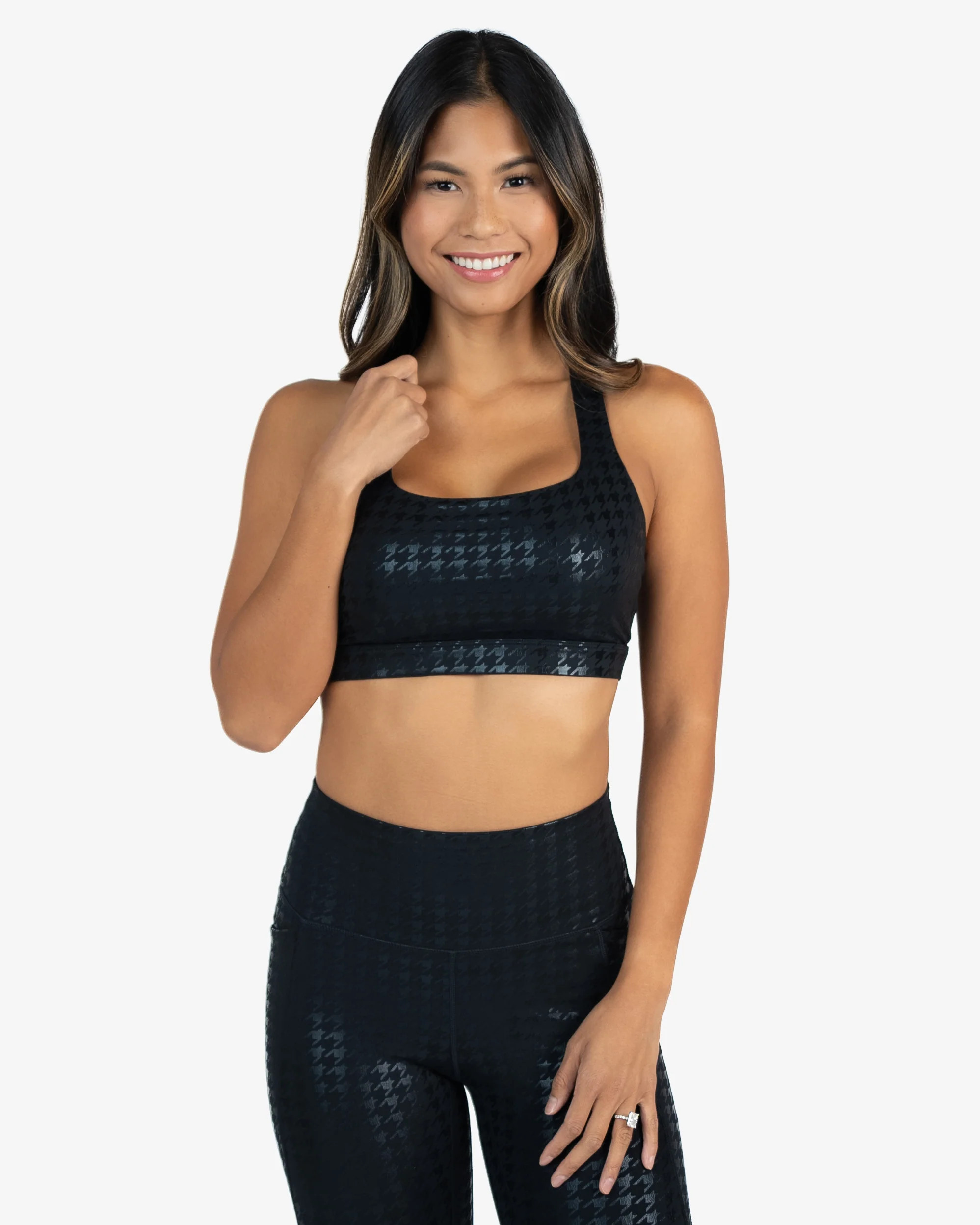 Square Neck Bra - Black Houndstooth | Senita Athletics