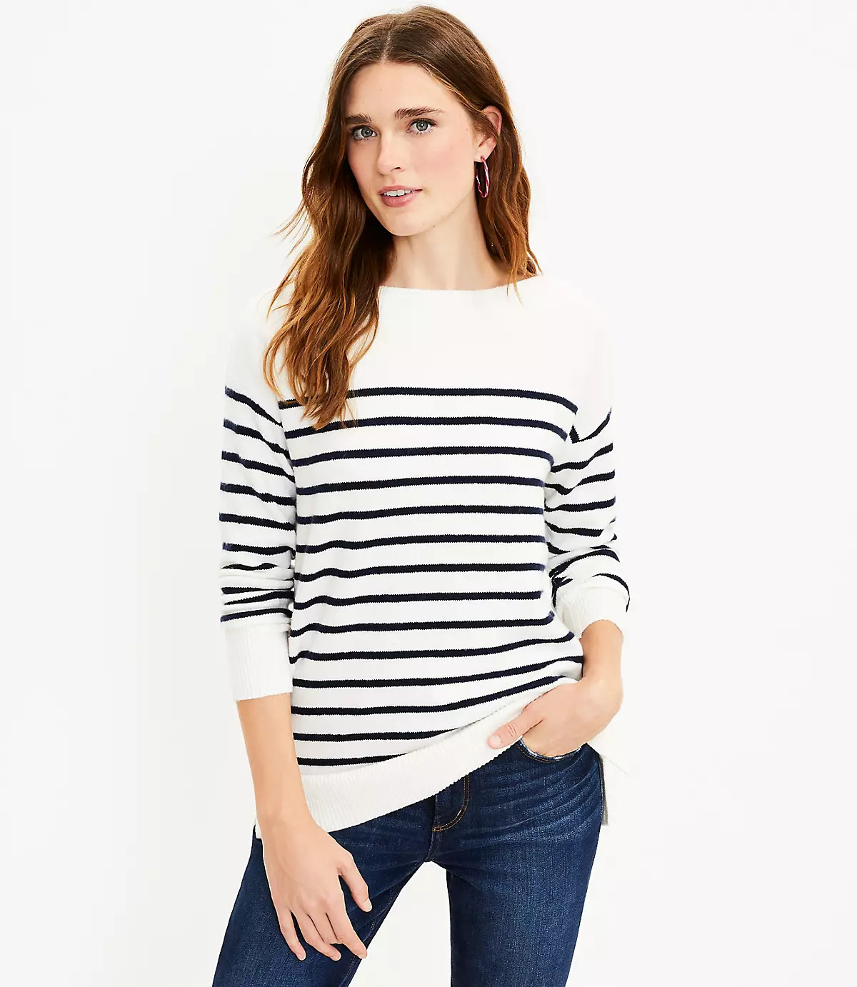 Striped Heart Elbow Tunic Sweater | LOFT