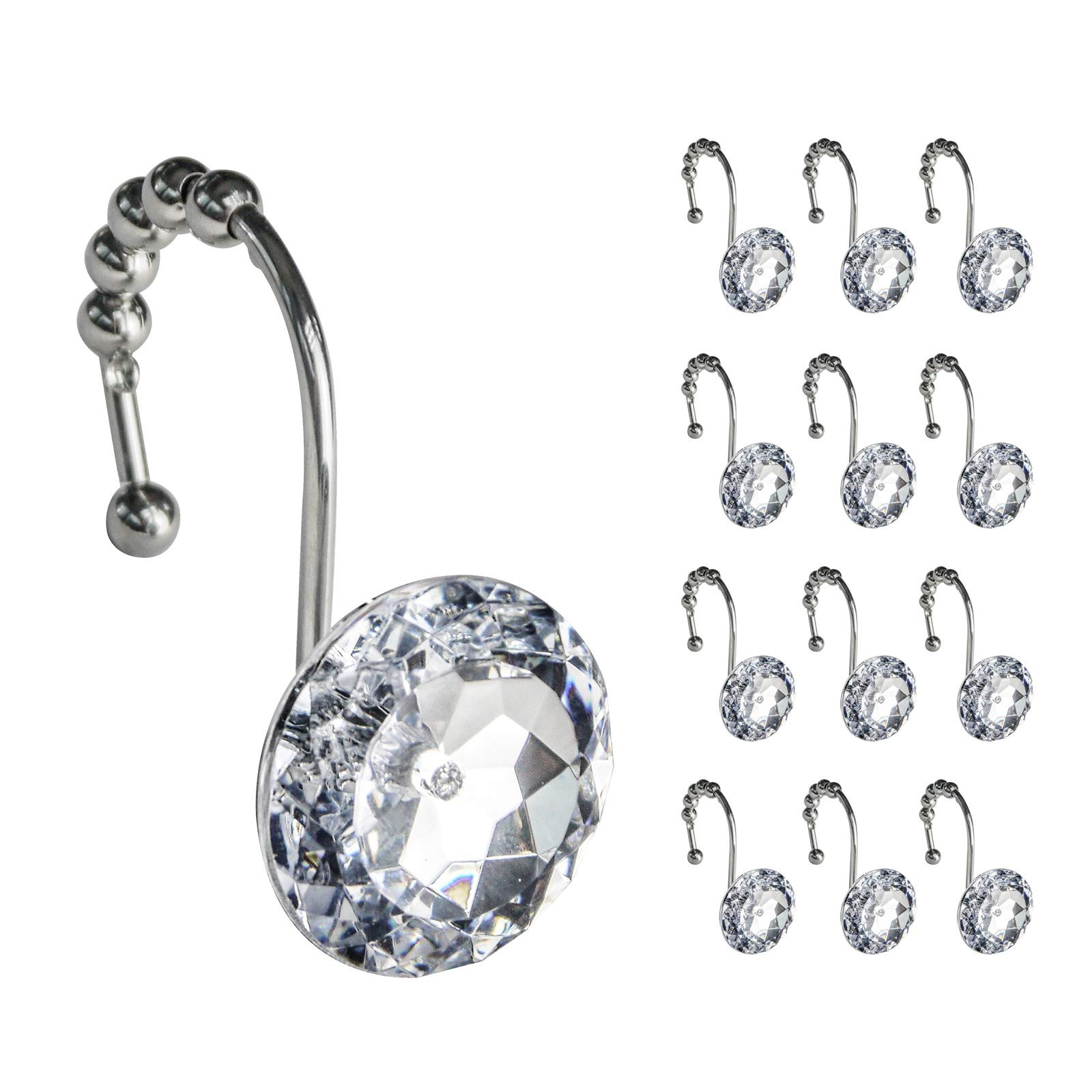 Sunlit Luxury Design Round Clear Diamond Crystal Gem Bling with Glide Balls Shower Curtain Hooks,... | Amazon (US)