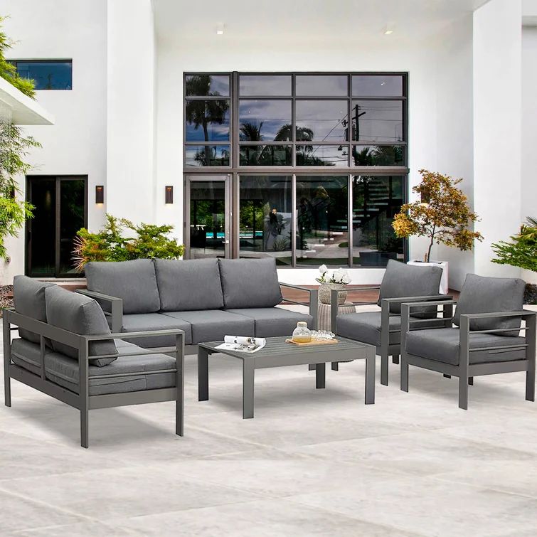 5 Piece Aluminum Outdoor Sectional Seating Group Metal 7 - Person Seating Group with Cushions (Se... | Wayfair North America