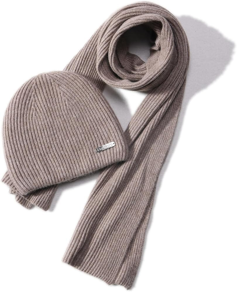 cashmere beanie hat scarf set for women winter knit long scarf neck warmer stylish beanie unisex ... | Amazon (US)