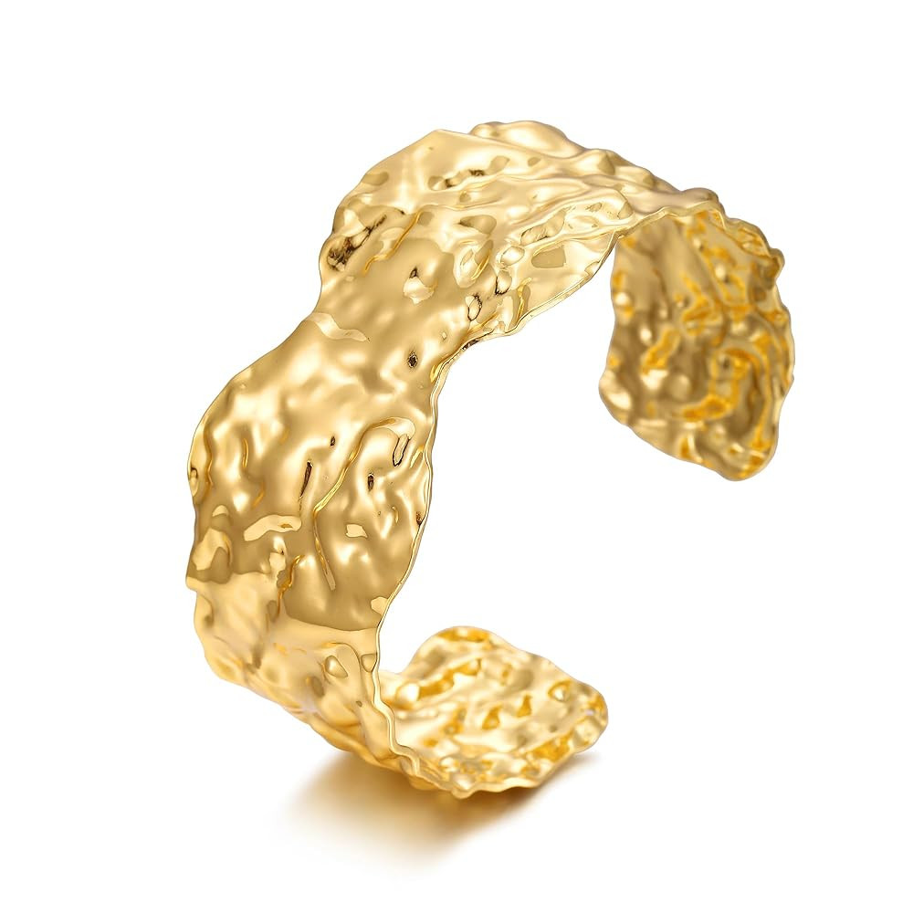 Chunky Gold Cuff Bangles Bracelets for Women Wide Hammered Bangles Vintage Statement Wrist Cuff B... | Amazon (US)