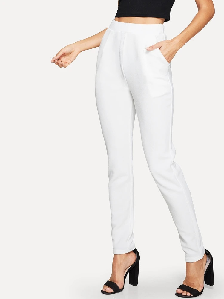 SHEIN Pocket Side Solid Textured Pants | SHEIN