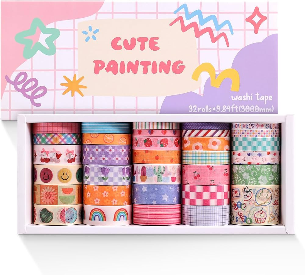 32 Rolls Colorful Cute Floral Writable Washi Tape Set, Decorative Tapes for Scrapbooking and Jour... | Amazon (US)