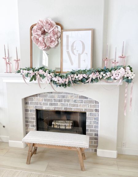 Romantic decor 
Mantle Decorating 
Valentines garland 
Ribbon bows 
Battery candlesticks 
Gold candle stick holders 
Love wall art
Wall mirror 
Faux roses 
#justaddabow


#LTKSeasonal #LTKhome #LTKstyletip