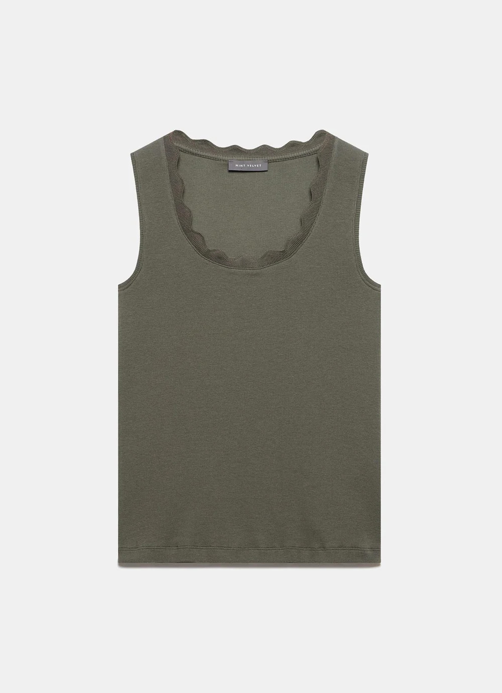Khaki Scallop Trim Vest Top | Mint Velvet