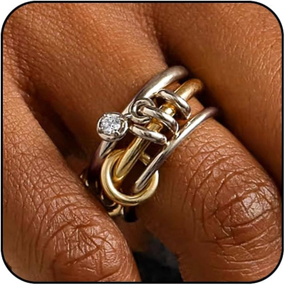 TLY Stackable Gold Rings for Women 18K Gold Plated Interlocking Ring Stack Set Gold Silver Mixed ... | Amazon (US)