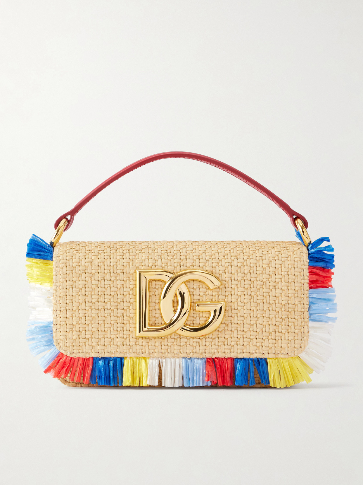 Dolce & Gabbana - 3.5 Logo-embellished Fringed Leather-trimmed Raffia Shoulder Bag - Multi | NET-A-PORTER (US)