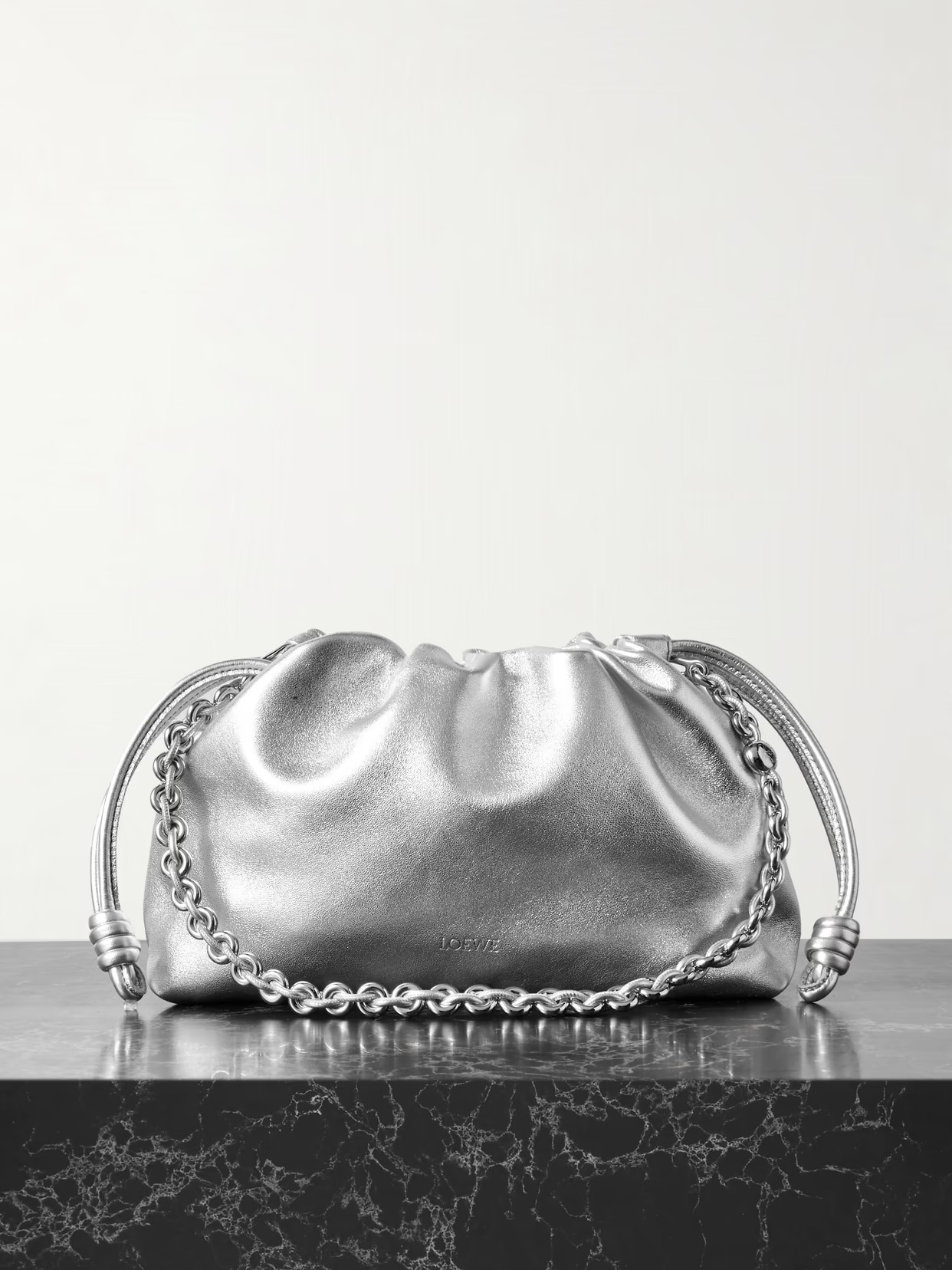 LOEWE - Flamenco Metallic Leather Clutch - Silver | NET-A-PORTER (US)