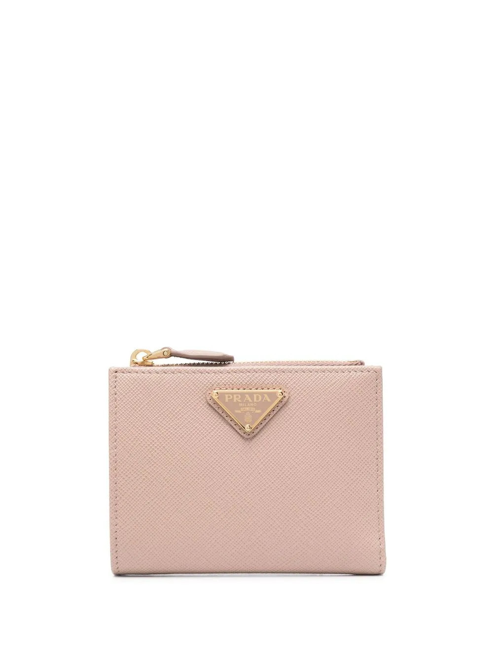 Prada logo-plaque grained leather wallet - Pink | Farfetch Global