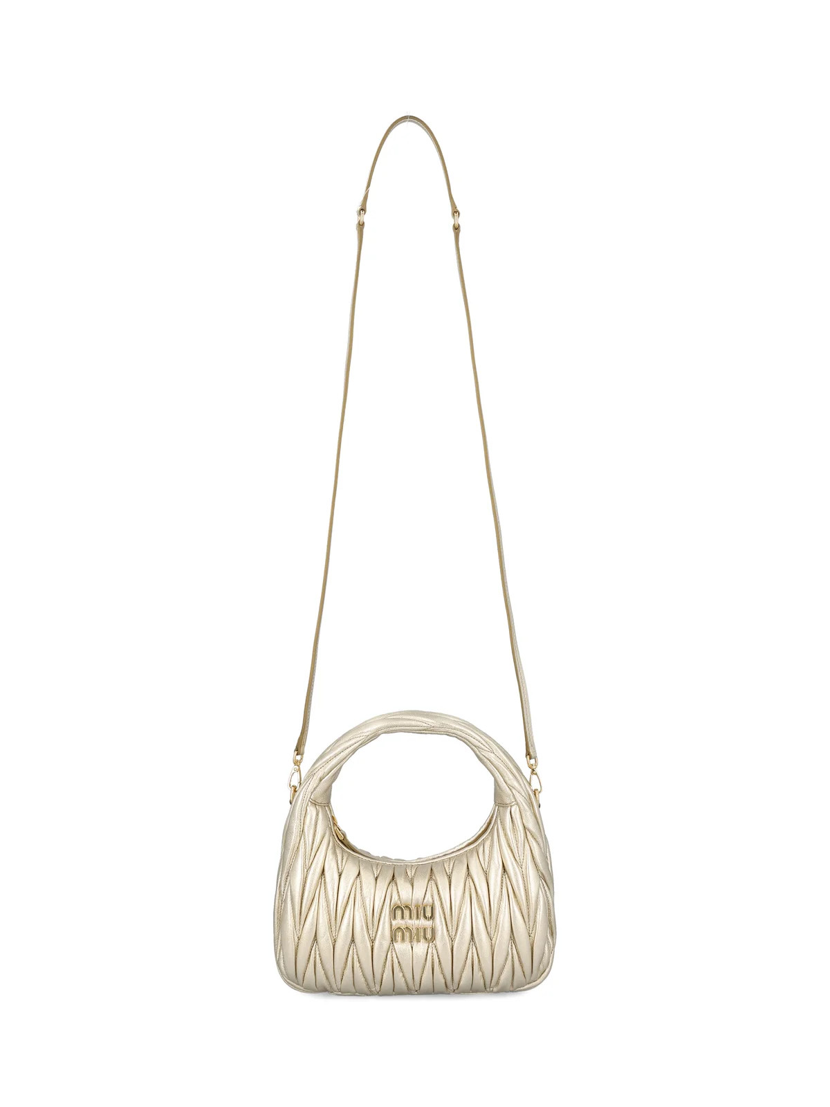 Miu Miu Wander 퀼팅 로고 플레이트 미니 호보 백 | Cettire Global