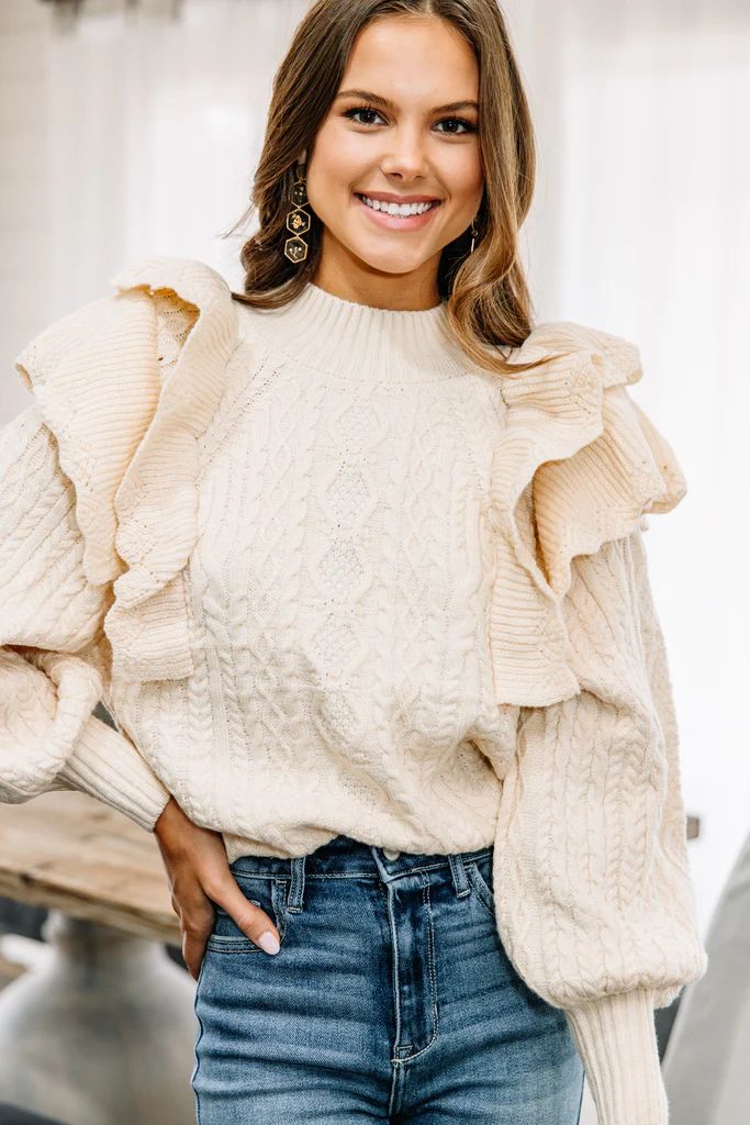 Bring The Drama Cream White Ruffled Sweater | The Mint Julep Boutique