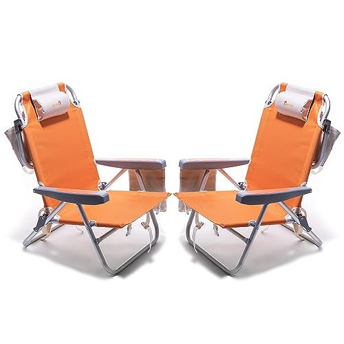 SUNNYFEEL Beach Chairs for Adults 2 Pack 5 Position Lay Flat, Portable Folding Backpack Beach Chair Heavy Duty with Cooler Bag, Cup Holder for Outdoor/Lawn/Picnic, Foldable Camping Chair | Amazon (US)