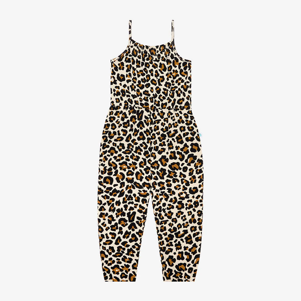 Leopard Brown Sleeveless Toddler Jumpsuit | Lana Leopard Tan | Posh Peanut