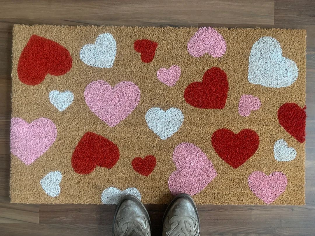 Falling Hearts Valentine’s Outdoor Coir Door Mat | Etsy (US)
