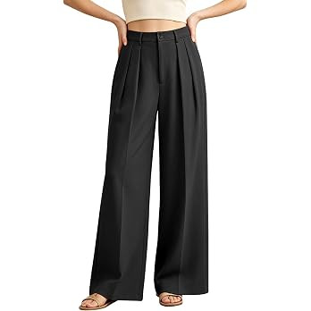 Women Elastic Waist Wide Leg Dress Pants Business Casual Work Pants XS-XXL | Amazon (US)