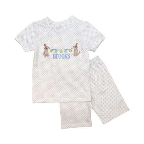 Blue Knit Dot Lab Easter Banner Pajamas | Cecil and Lou