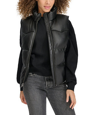 Women's Faux Leather Western Puffer Vest | Macy's
