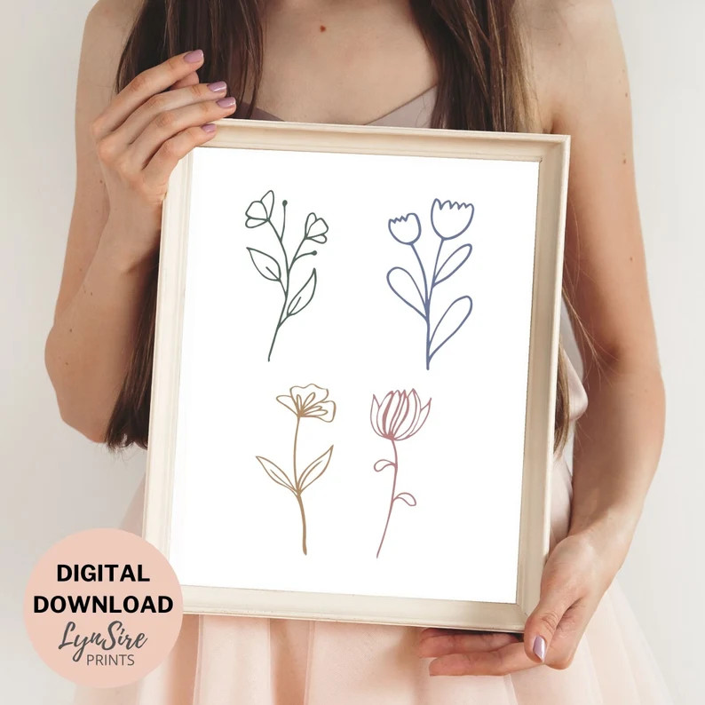 Botanical Print Set of 2 Printable Drawing Prints Floral - Etsy | Etsy (US)