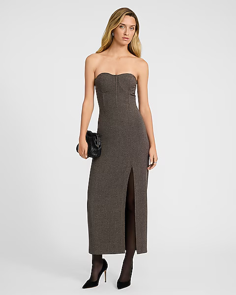 Twill Sweetheart Strapless Corset Sheath Maxi Dress | Express