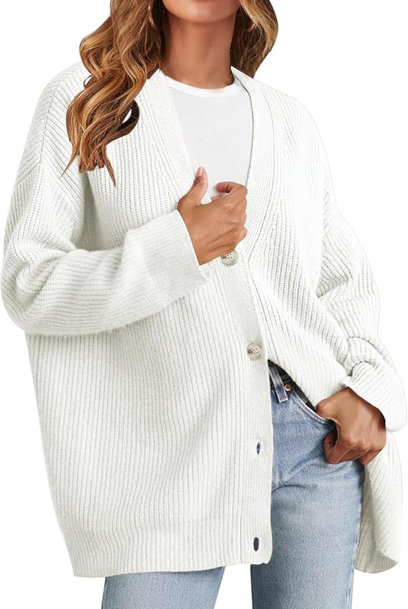 MEROKEETY Women's Cardigan Sweaters 2024 Fall Open Front Oversized Button V Neck Loose Soft Knit ... | Amazon (US)