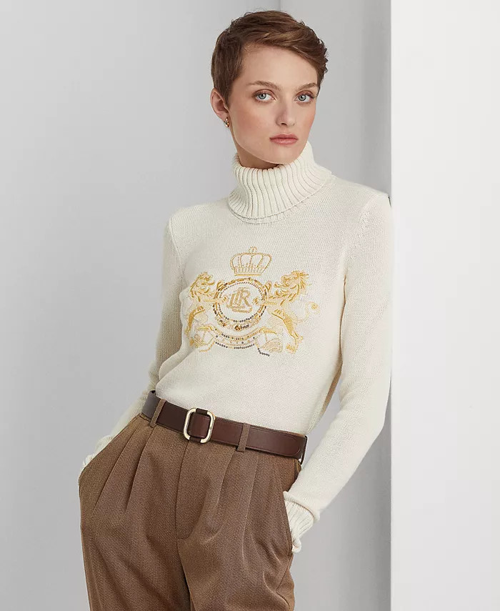 Intarsia-Knit Cotton Turtleneck Sweater | Macys (US)