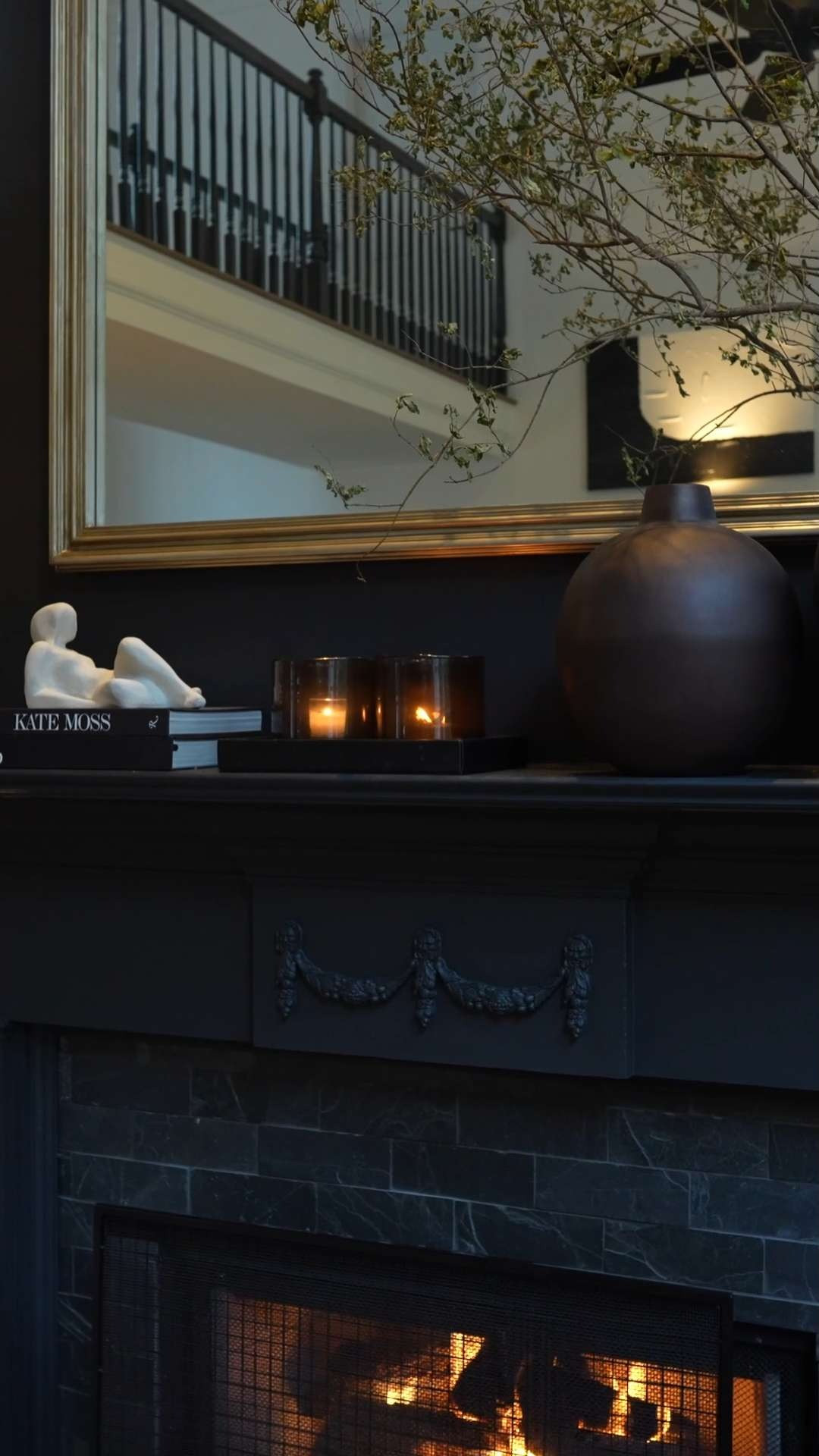 I am LOVING this moody, modern moment I created on my mantel! The deep charcoal tones, sculptural decor, and warm candlelight bring such an elevated, cozy vibe to the space. I styled it with minimalist art books, organic textures, and a bold black palette for that luxe, high-end look. If you’re into sophisticated interior design, modern home styling, and rich, dramatic tones—this is the perfect home decor inspiration! 

 #LTKSeasonal #LTKHome #LTKStyleTip