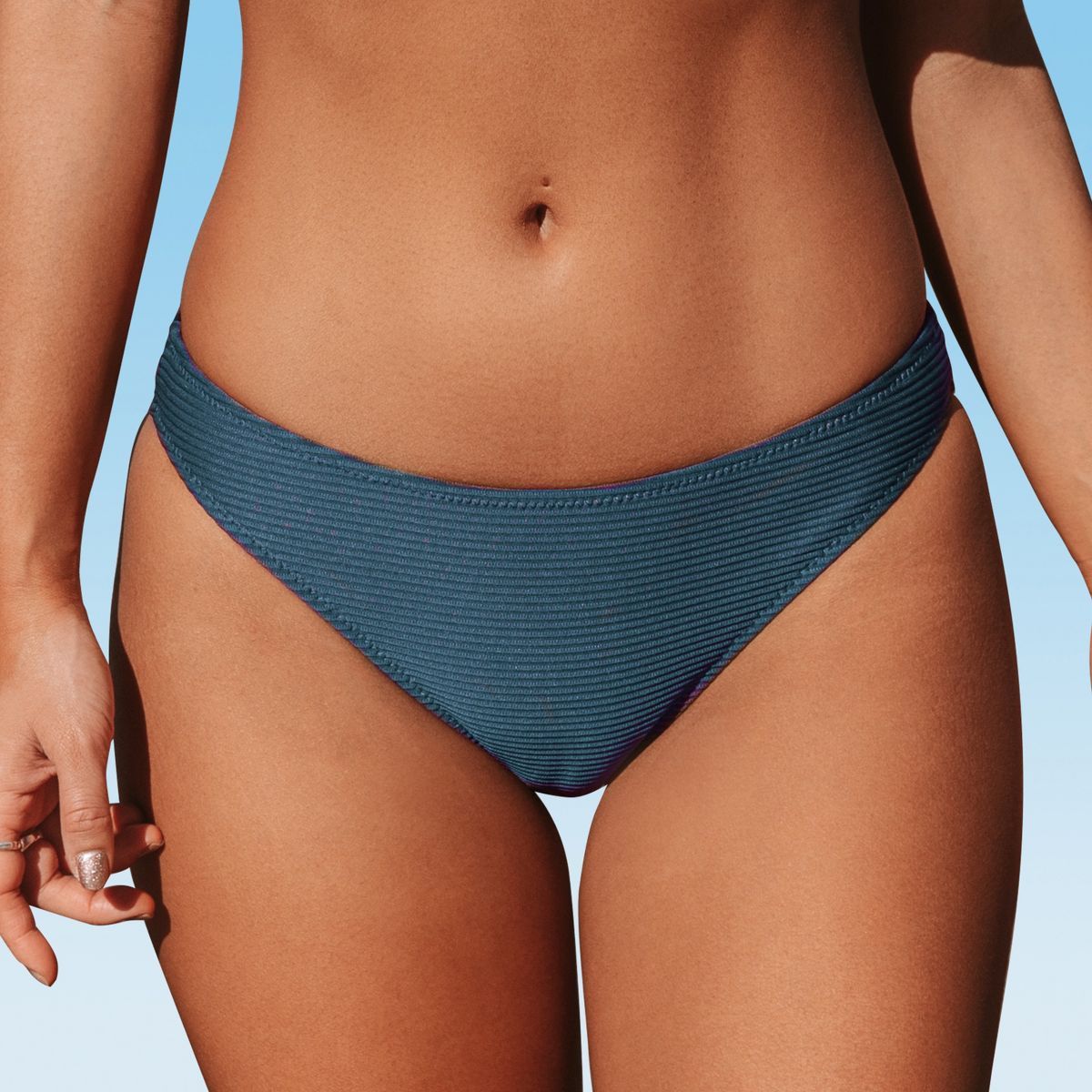 Women's Ribbed Low Waisted Bikini Bottom Swimsuit - Cupshe-M-Blue | Target
