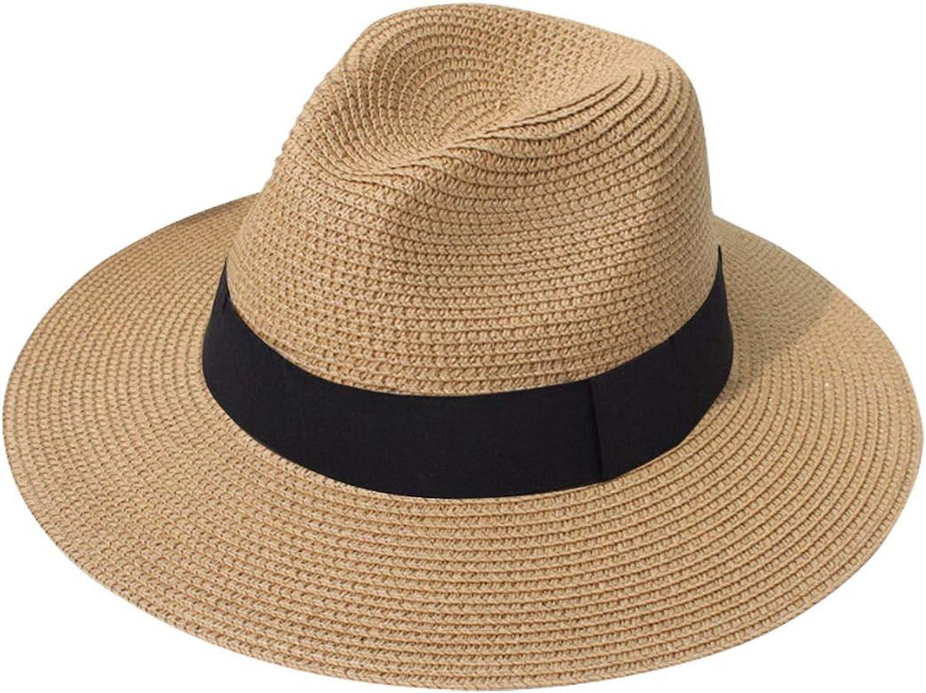 Women Wide Brim Straw Panama Roll up Hat Fedora Beach Sun Hat UPF50+ | Amazon (US)