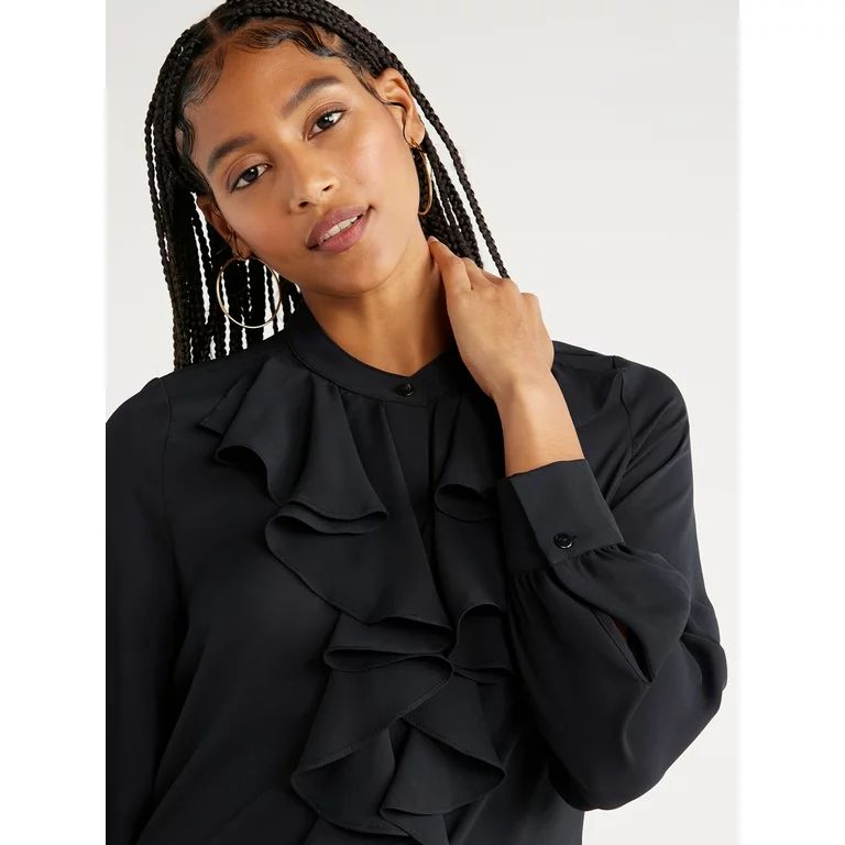 Scoop Women’s Ruffle Button Down Shirt, Sizes XS-XXL | Walmart (US)