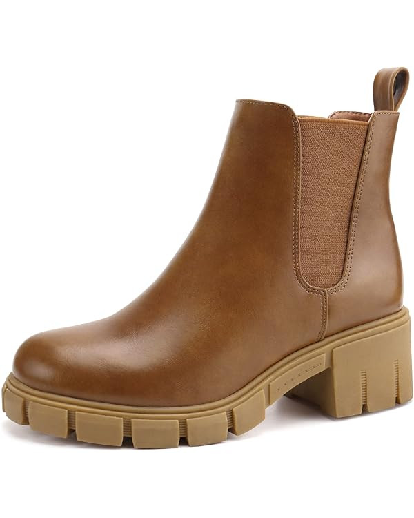 starmerx Women Platform Ankle Boots Elastic Chelsea Boots Mid Heel Slip on Booties | Amazon (US)