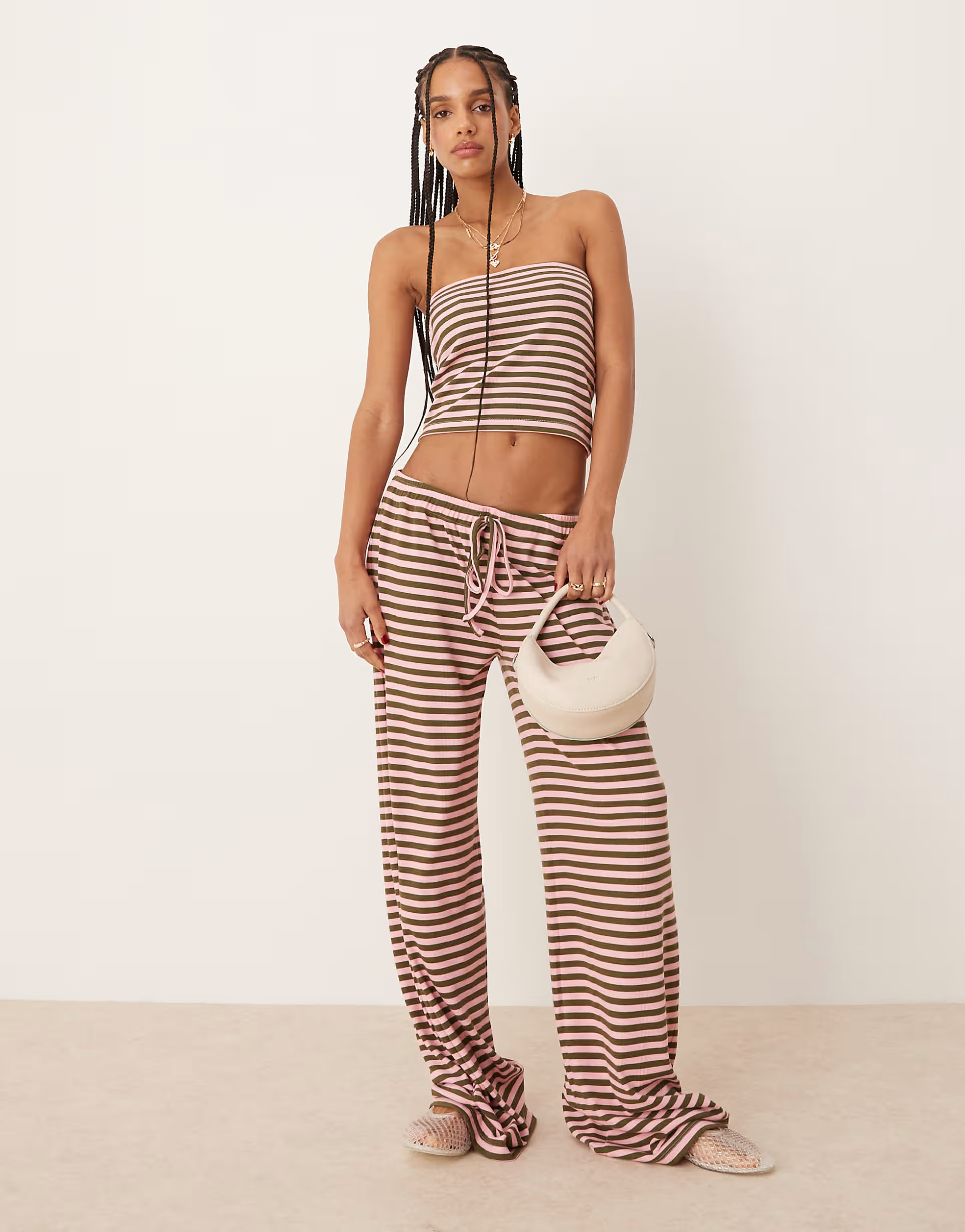 ASOS DESIGN wide leg striped pants in green and pink stripe - part of a set | ASOS (Global)